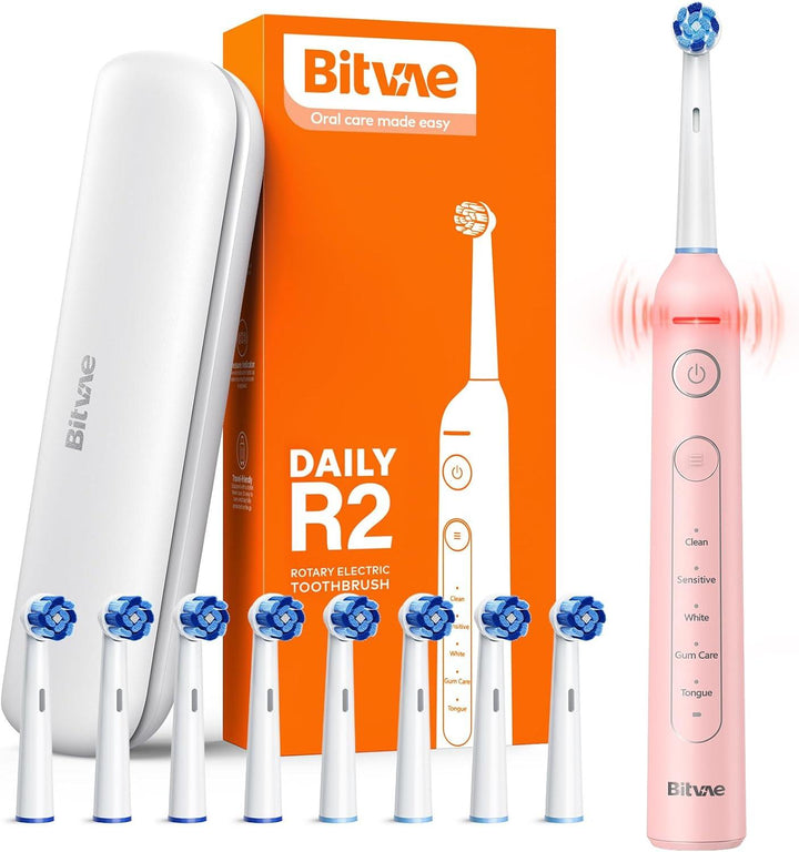 Bitvae R2 Rotating Electric Toothbrush for Adults with 8 Brush Heads, 5 Modes Rechargeable Power Toothbrush with Pressure Sensor - Zrafh.com - Your Destination for Baby & Mother Needs in Saudi Arabia