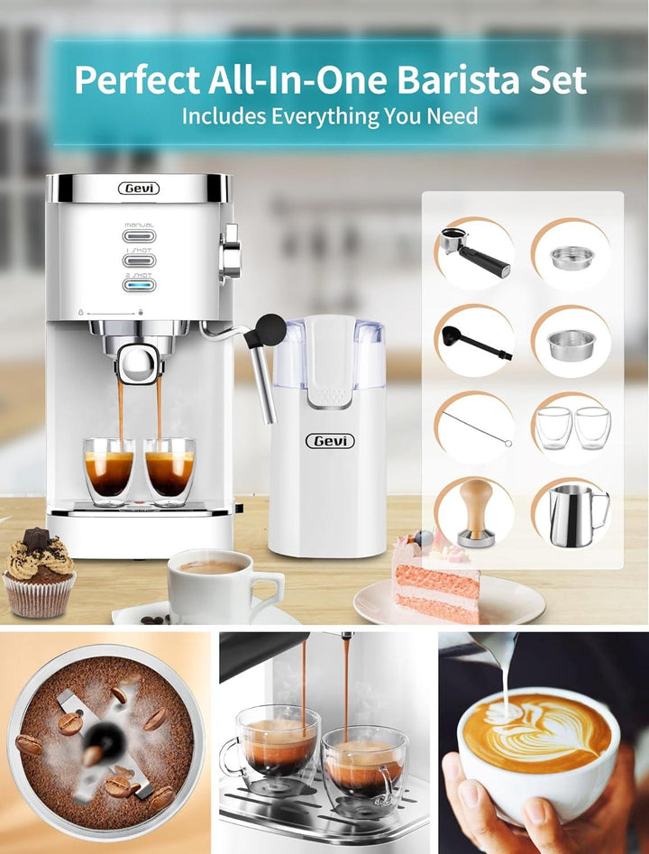Gevi 20 Bar Commercial High Pressure Espresso Machine, 1.2L Water Tank, 1350W Paired with One Button Electric Coffee Grinder, Silent Operation - Zrafh.com - Your Destination for Baby & Mother Needs in Saudi Arabia