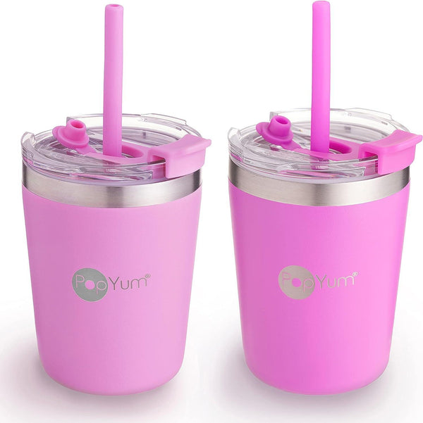 PopYum 2-Pack Insulated Stainless Steel Kids‚Äô Cups with Lid and Straw - 250 ml - ZRAFH