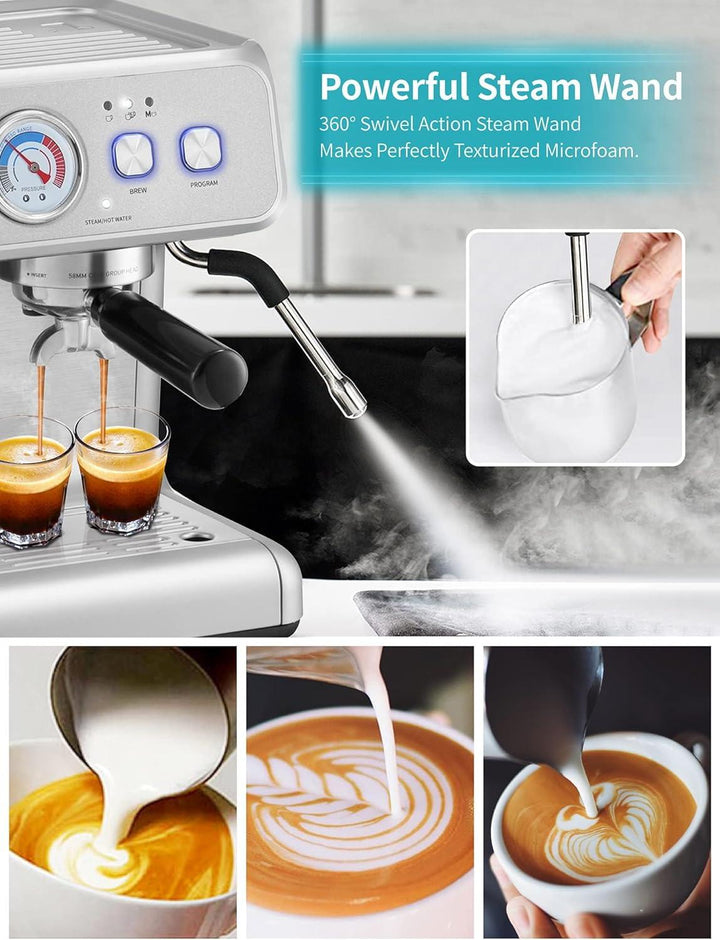 Gevi 20Bar Semi Automatic Espresso Machine With Grinder & Steam Wand – All in One Espresso Maker & Latte Machine for Home Dual Heating System - Zrafh.com - Your Destination for Baby & Mother Needs in Saudi Arabia