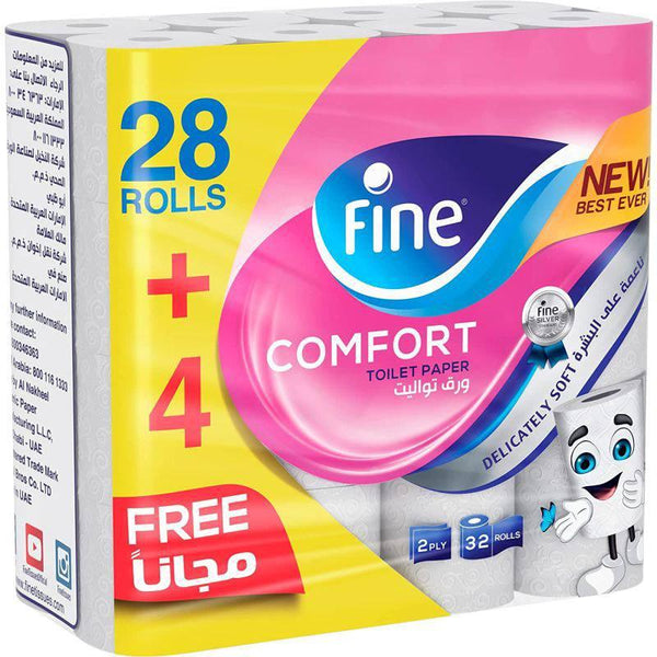 Toilet paper tissue roll, 180 sheets X 2 ply, 28 rolls + 4 FREE rolls = 32Rolls. Fine¬Æ Comfort sterilized for germ protection. - ZRAFH
