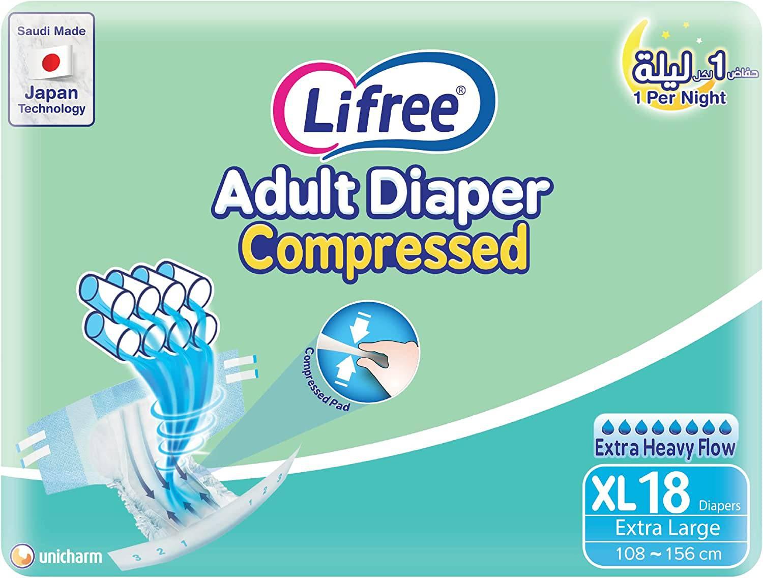 Lifree Tape Compressed Adult Diapers 8 Cups X Large 18 Pcs