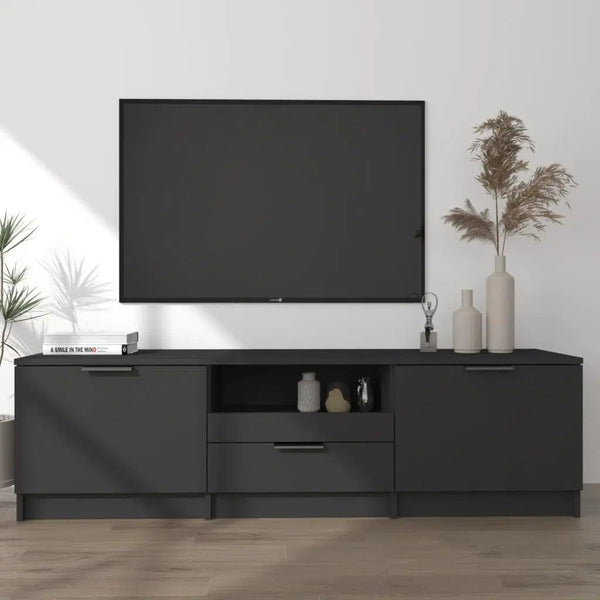 Alhome Black TV Table Contemporary and Spacious Entertainment Center in Compressed Wood - Zrafh.com - Your Destination for Baby & Mother Needs in Saudi Arabia