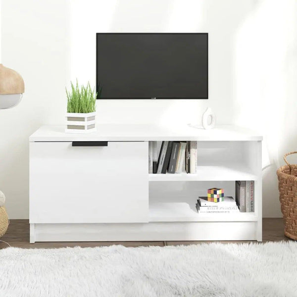 Alhome White TV Table Functional and Chic Entertainment Console in Compressed Wood - Zrafh.com - Your Destination for Baby & Mother Needs in Saudi Arabia