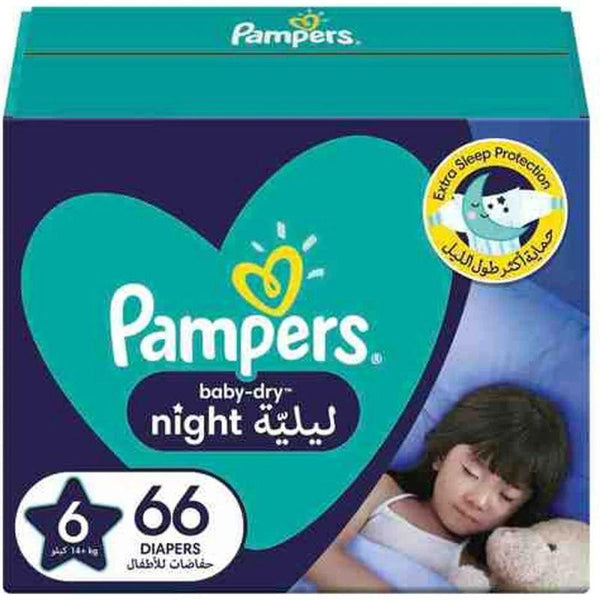 Pampers Baby Dry Night Diapers for Extra Sleep Protection - Size 6 - 66 Diapers - Zrafh.com - Your Destination for Baby & Mother Needs in Saudi Arabia