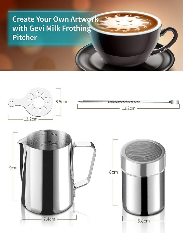 Gevi Milk Frothing Pitcher 12oz/350mlÔºåStainless Steel Steam Pitchers for Milk Coffee Cappuccino Latte Art,Stainless Steel Powder Shaker with Lid - Zrafh.com - Your Destination for Baby & Mother Needs in Saudi Arabia