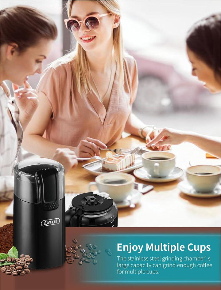 Gevi One-Touch Button Electric Coffee Grinder Coffee Bean Grinder for Coffee Espresso Latte Mochas, Noiseless Operation-Black - Zrafh.com - Your Destination for Baby & Mother Needs in Saudi Arabia