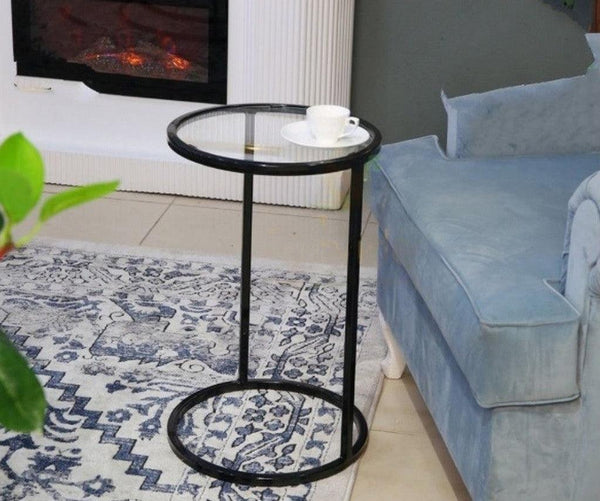 Alhome Iron and Glass Side Table - 35x55 cm - Black - AL-48 - Zrafh.com - Your Destination for Baby & Mother Needs in Saudi Arabia