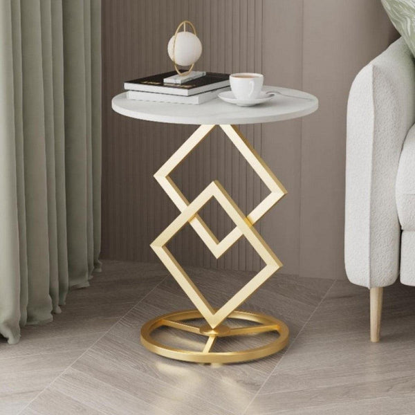 Alhome Wooden Side Table - 35x55 cm - Gold and White - AL-460 - Zrafh.com - Your Destination for Baby & Mother Needs in Saudi Arabia