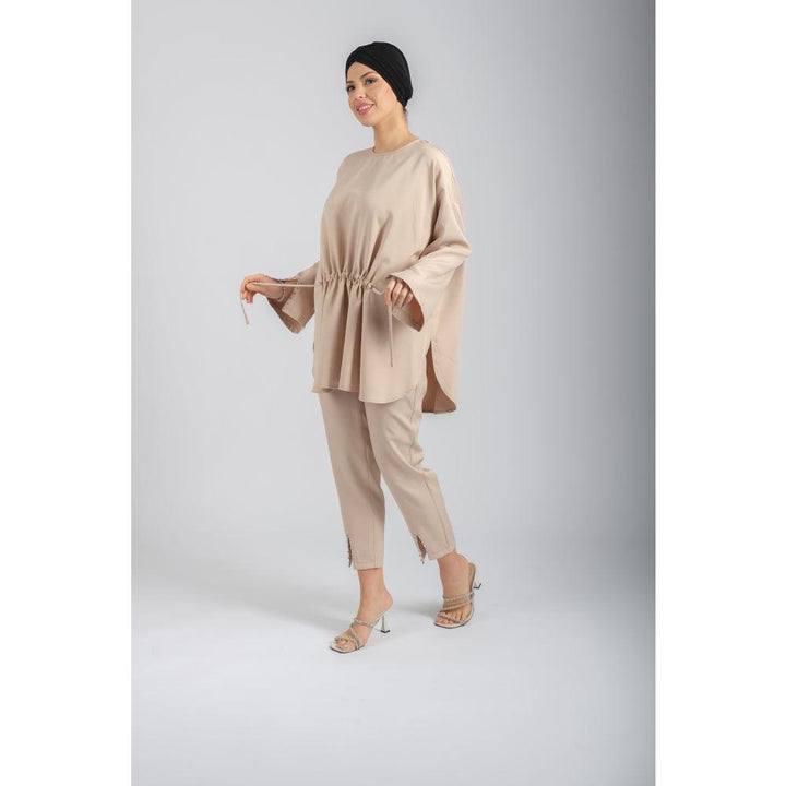 Londonella Women's Wide Long Sleeves Top With Pants Set - Beige - 100272 - Zrafh.com - Your Destination for Baby & Mother Needs in Saudi Arabia