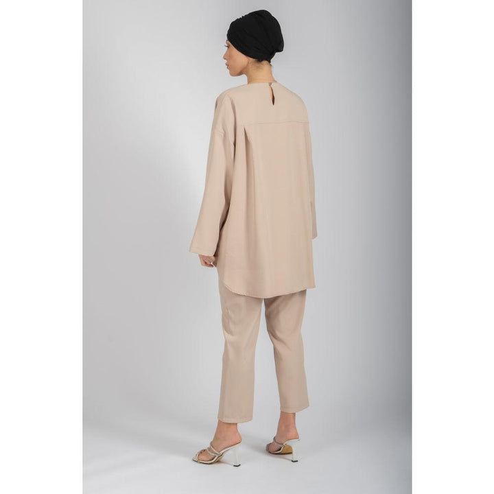 Londonella Women's Wide Long Sleeves Top With Pants Set - Beige - 100272 - Zrafh.com - Your Destination for Baby & Mother Needs in Saudi Arabia