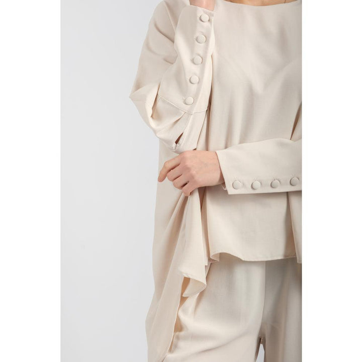 Londonella Women's Wide Long Sleeves Blouse With Pants Set - Beige - 100264 - Zrafh.com - Your Destination for Baby & Mother Needs in Saudi Arabia
