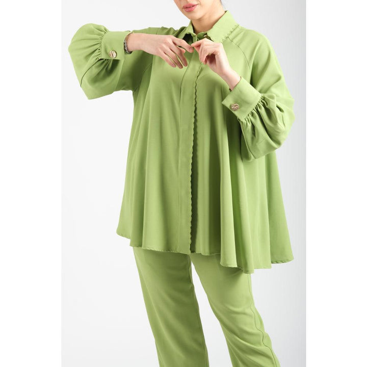 Londonella Women's Wide Long Sleeves Blouse With Pants Set - Green - 100265 - Zrafh.com - Your Destination for Baby & Mother Needs in Saudi Arabia