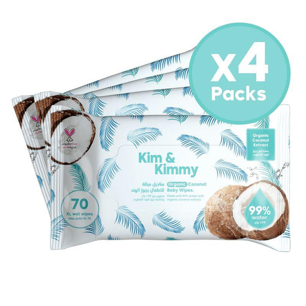 Kim & Kimmy Organic Coconut Wet Wipes - 70wipes x 4 packs - ZRAFH