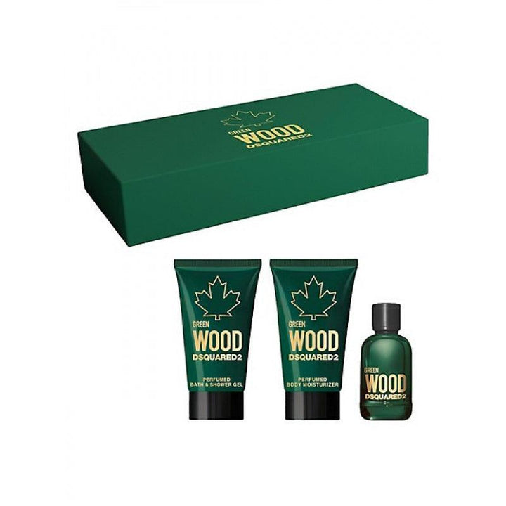 Dsquared² Green Wood Mini Set For Men - 3 Pieces (Eau De Toilette 5 ml + Body Lotion 25 ml + Bath Gel 25 ml) - ZRAFH