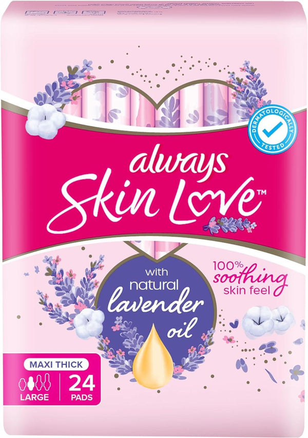 Always Skin Love Pads, Lavender Freshness, Thick & Large, 24 Count - Zrafh.com - Your Destination for Baby & Mother Needs in Saudi Arabia