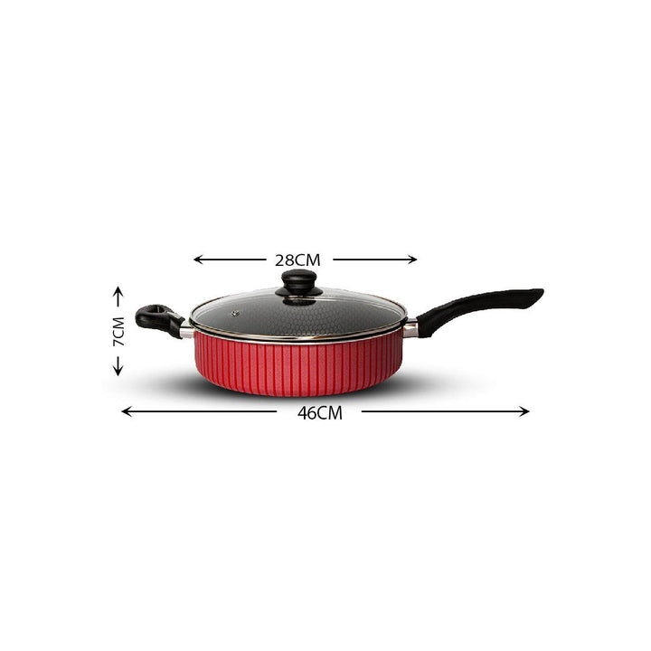 Family Ship Frying pan with handle and non-stick glass lid, 28 cm-Red / black - Zrafh.com - Your Destination for Baby & Mother Needs in Saudi Arabia