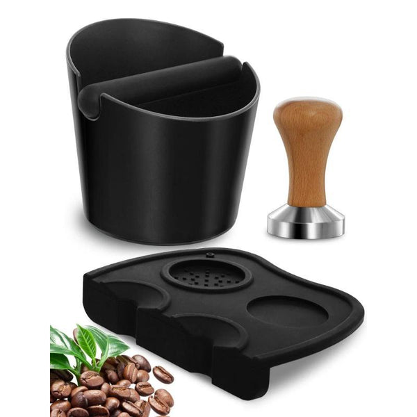 Gevi Espresso Machine Accessories - Knock Box for Espresso Coffee Grounds, Espresso Tamper and Mat, Food Safe Silicone Coffee Tamp