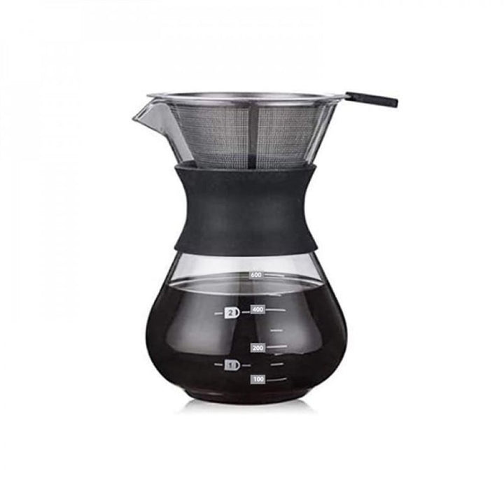 Rebune Chemex Glass Drip Coffee Maker With Stainless Steel Filter - Black And Silver - Zrafh.com - Your Destination for Baby & Mother Needs in Saudi Arabia