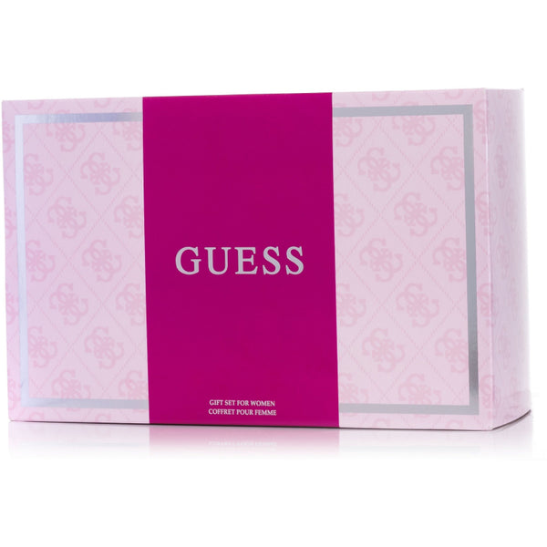 Guess Pink Women Set For Women - 4 Pieces ( Eau De Parfum 75 ml + Eau De Parfum 15 ml + Body Lotion 100 ml + Cosmetic Bag ) - Zrafh.com - Your Destination for Baby & Mother Needs in Saudi Arabia
