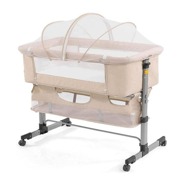 Babylove Movable Crib Foldable Height Adjustment  Baby Cradle Bed- Beige 33-006-11B - ZRAFH