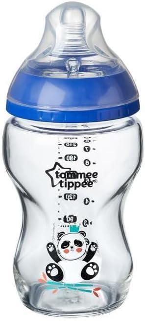 Tommee Tippee Closer to Nature Slow Flow Glass Baby Bottle with Anti-Colic Valve - 250 ml-Blue - Zrafh.com - Your Destination for Baby & Mother Needs in Saudi Arabia