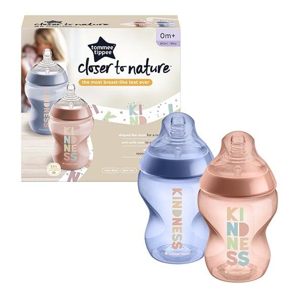 Tommee Tippee Closer to Nature Slow-Flow Baby Bottles with Anti-Colic Valve - 2 Pieces - 260 ml-Be Kind - Zrafh.com - Your Destination for Baby & Mother Needs in Saudi Arabia