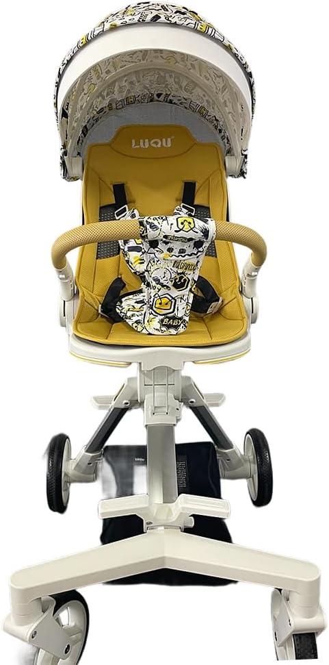 Luqu Convenience Stroller Lightweight Stroller One-Hand Fold,Compact Travel Stroller Multiposition Recline,Oversized Canopy,Extra-Large Storage- yellow - Zrafh.com - Your Destination for Baby & Mother Needs in Saudi Arabia