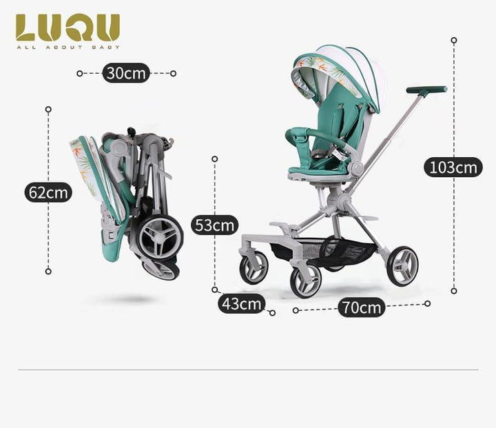 Luqu Convenience Stroller Lightweight Stroller One-Hand Fold,Compact Travel Stroller Multiposition Recline,Oversized Canopy,Extra-Large Storage- green - Zrafh.com - Your Destination for Baby & Mother Needs in Saudi Arabia