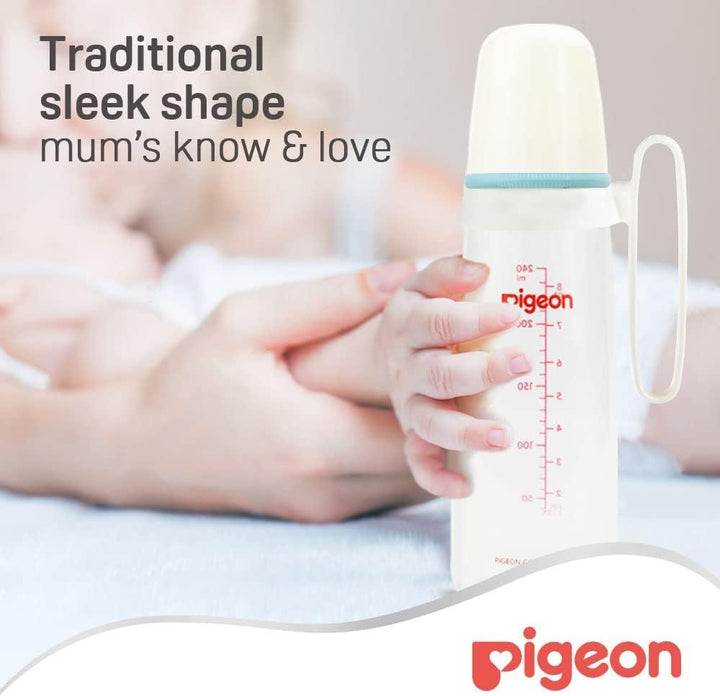 Pigeon SN KPP BOTTLE WHITE - 240 ml W/HANDLE - BPA FREE - Zrafh.com - Your Destination for Baby & Mother Needs in Saudi Arabia