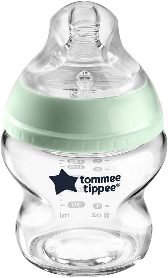 Tommee Tippee Closer to Nature Slow Flow Glass Baby Bottle with Anti-Colic Valve 150ML - Zrafh.com - Your Destination for Baby & Mother Needs in Saudi Arabia