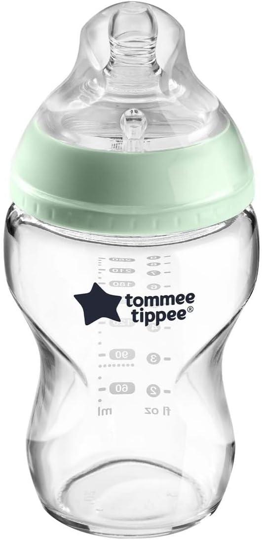 Tommee Tippee Closer to Nature Slow Flow Glass Baby Bottle with Anti-Colic Valve 250ML - Zrafh.com - Your Destination for Baby & Mother Needs in Saudi Arabia