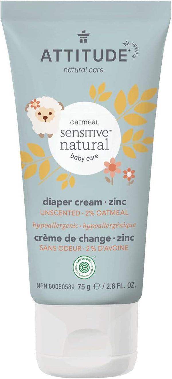 Attitude Diaper Cream Zinc, for Baby with Sensitive Skin Unscented, 75g - Zrafh.com - Your Destination for Baby & Mother Needs in Saudi Arabia