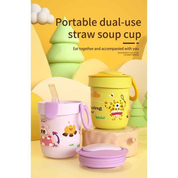 Portable Dual Use Straw Soup Cup - 380 ml - Zrafh.com - Your Destination for Baby & Mother Needs in Saudi Arabia