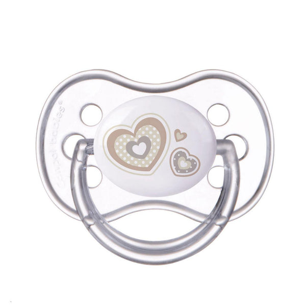 CANPOL Symmetric silicone soother +18 months (1 pc) Newborn baby beige hearts - ZRAFH