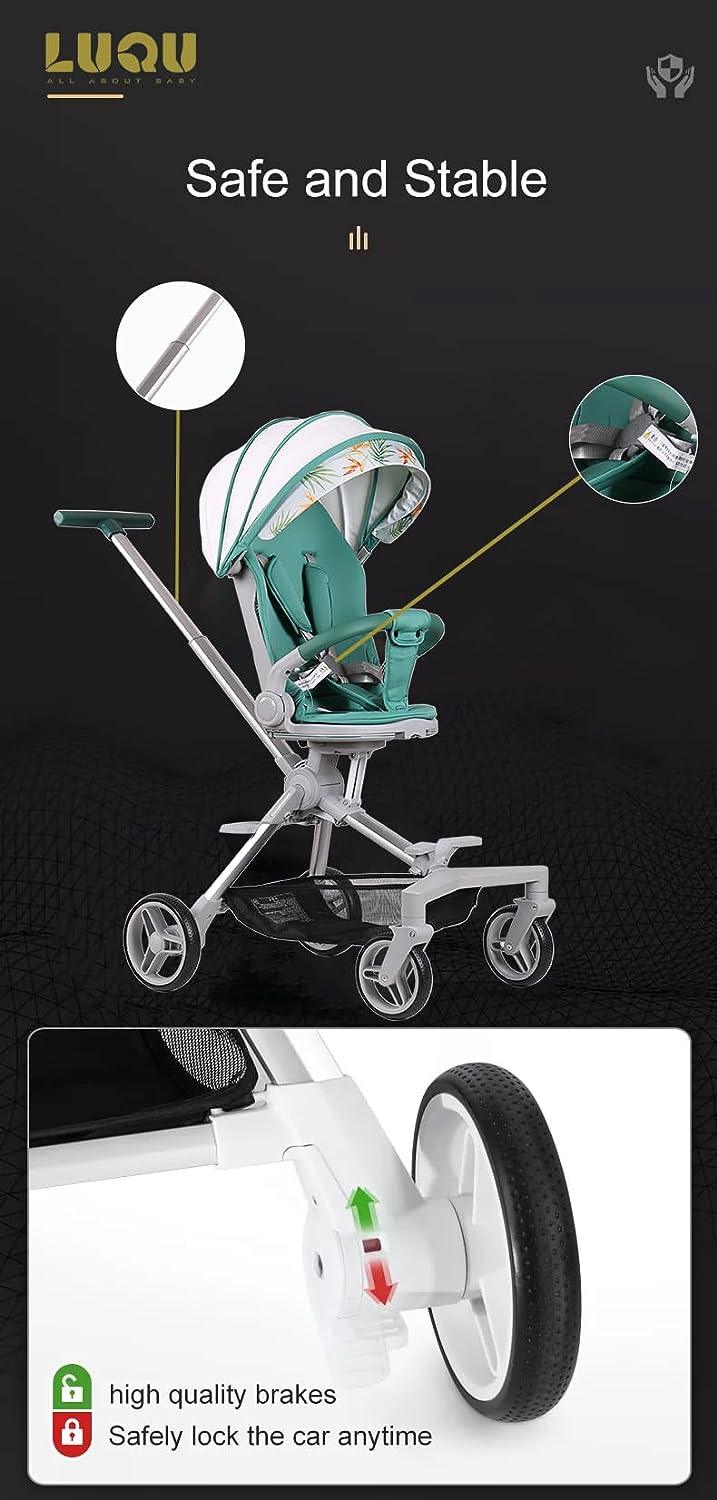 Luqu Convenience Stroller Lightweight Stroller One-Hand Fold,Compact Travel Stroller Multiposition Recline,Oversized Canopy,Extra-Large Storage- green - Zrafh.com - Your Destination for Baby & Mother Needs in Saudi Arabia
