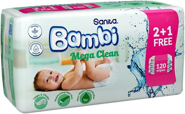 Sanita Bambi Moisturizing Lotion Wet Wipes 120 Sheets - Zrafh.com - Your Destination for Baby & Mother Needs in Saudi Arabia