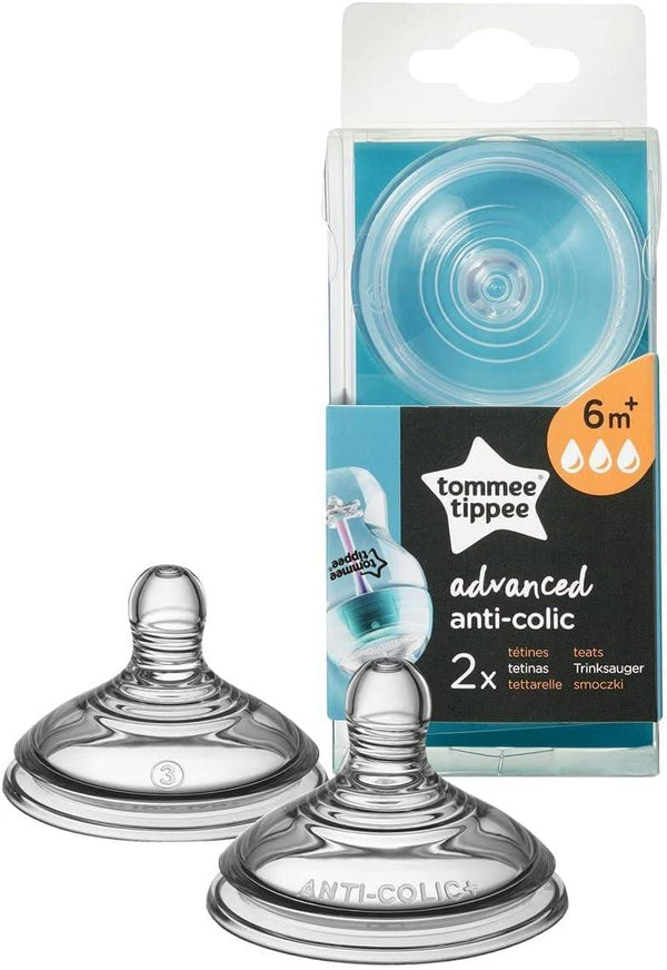 Tommee Tippee Advanced Anti-Colic Baby Bottle Teats Fast Flow +6m - 2 Pieces - Zrafh.com - Your Destination for Baby & Mother Needs in Saudi Arabia
