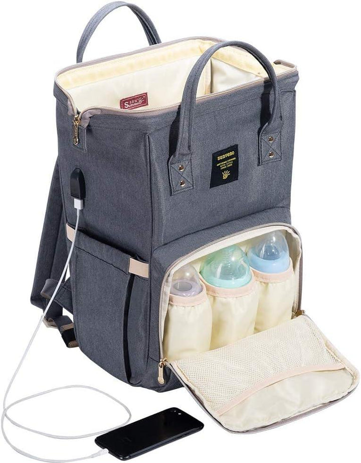 Sunveno Diaper Bag With Usb - Grey - Zrafh.com - Your Destination for Baby & Mother Needs in Saudi Arabia