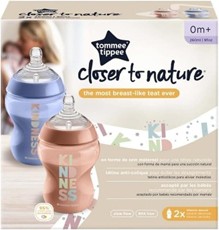 Tommee Tippee Closer to Nature Slow-Flow Baby Bottles with Anti-Colic Valve - 2 Pieces - 260 ml-Be Kind - Zrafh.com - Your Destination for Baby & Mother Needs in Saudi Arabia