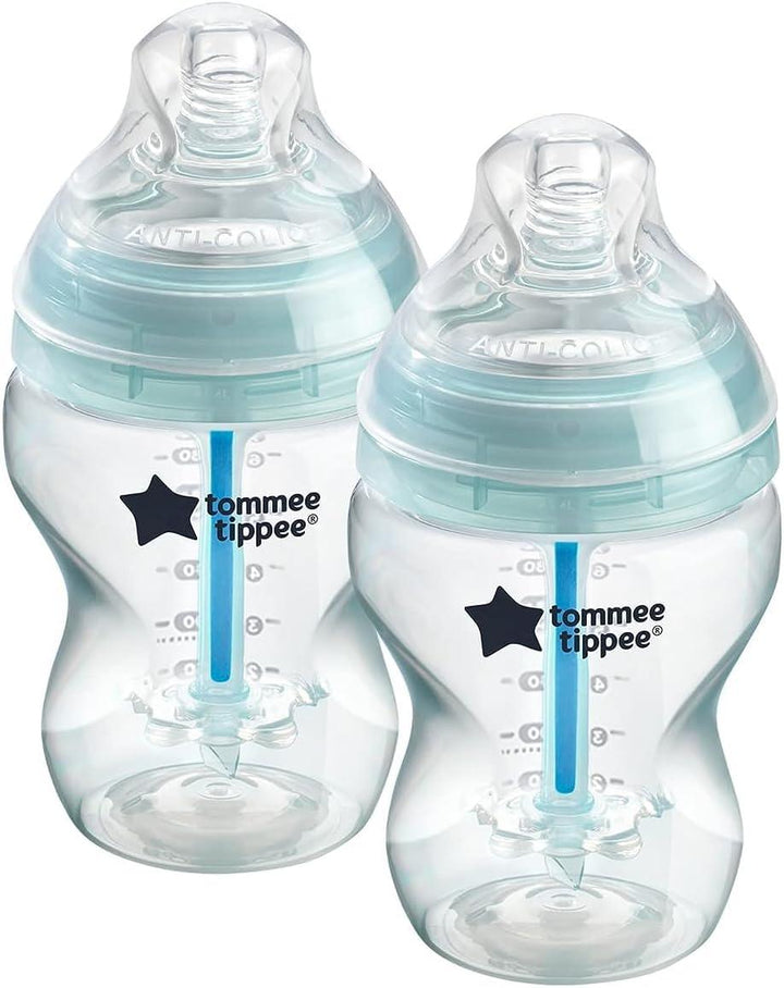 Tommee Tippee Anti-Colic Slow-Flow Baby Bottle with Unique Anti-Colic Venting System - 2 Pieces - 260 ml - Zrafh.com - Your Destination for Baby & Mother Needs in Saudi Arabia