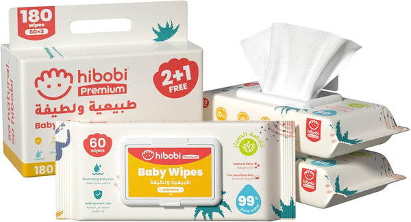 Hibobi Water Ultra-Mild Cleansing Baby Refresh Wipes, 180 Count - 3 Pack - Zrafh.com - Your Destination for Baby & Mother Needs in Saudi Arabia