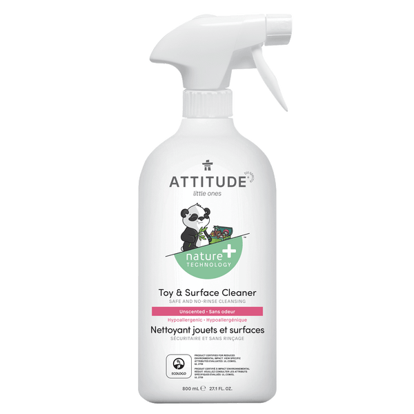Attitude Natural Baby And Kids Toy Cleaner, Efficient And Hypoallergenic, Safe For High-Chair And Stollers, Unscented, Hypoallergenic (800 Ml) - Zrafh.com - Your Destination for Baby & Mother Needs in Saudi Arabia