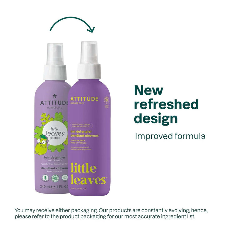 ATTITUDE Hair Detangler for Kids, Spray Bottle, Hypoallergenic Plant- and Mineral-Based Formula, Vegan and Cruelty-free, Vanilla & Pear, 240 ml, 8 Fl Oz - Zrafh.com - Your Destination for Baby & Mother Needs in Saudi Arabia
