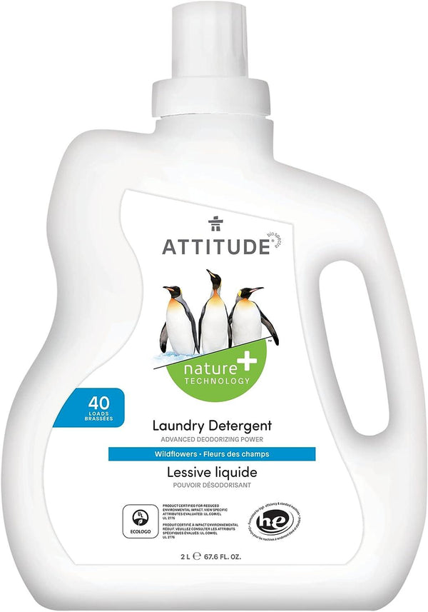 Attitude Laundry Detergent, Plant and Mineral-Based Ingredients, 40 Loads, Wildflowers, 2 Liters - Zrafh.com - Your Destination for Baby & Mother Needs in Saudi Arabia