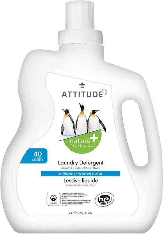 ATTITUDE Laundry Detergent, Plant and Mineral-Based Ingredients, HE, Vegan and Cruelty-free Laundry Products, 40 Loads, Wildflowers, 2 Liters - Zrafh.com - Your Destination for Baby & Mother Needs in Saudi Arabia