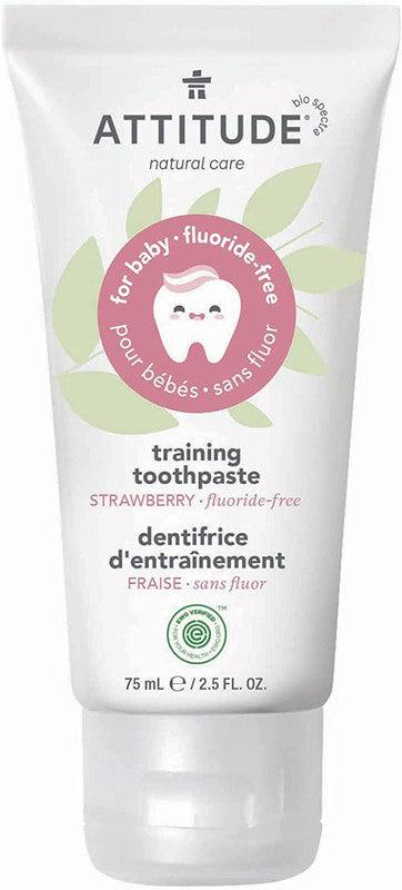 ATTITUDE Fluoride-Free Training Toothpaste for Baby and Child, Plant and Mineral-Based Ingredients, EWG Top Scoring, Vegan and Cruelty-free Baby Products, Strawberry, 75 grams - Zrafh.com - Your Destination for Baby & Mother Needs in Saudi Arabia