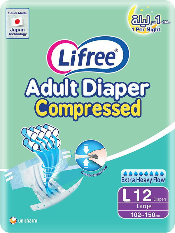 Lifree Tape Compressed Adults Diapers Large 12 Pcs - ZRAFH