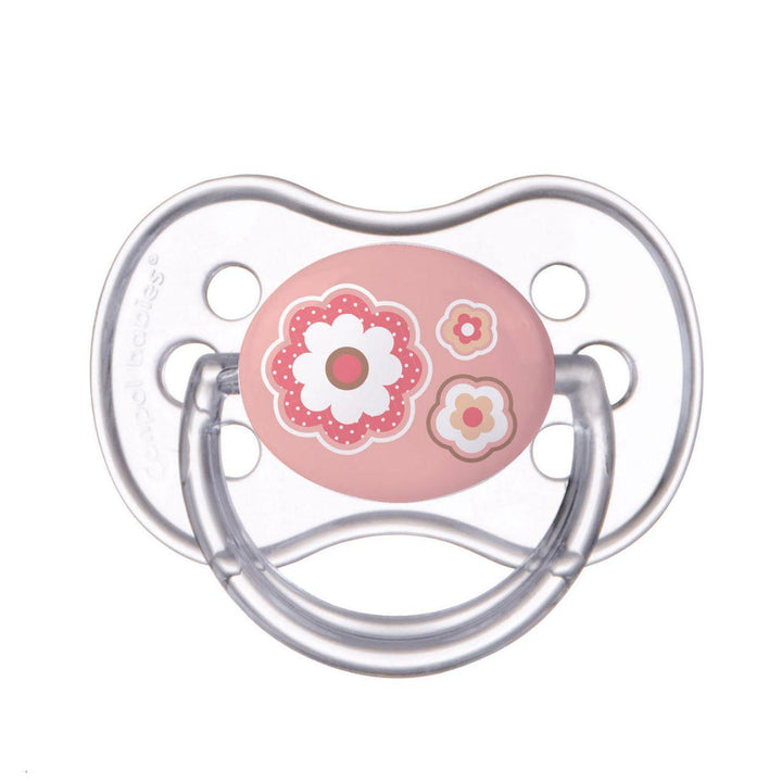 CANPOL Symmetric silicone soother 6-18 months (1 pc) Newborn baby pink flowers - ZRAFH
