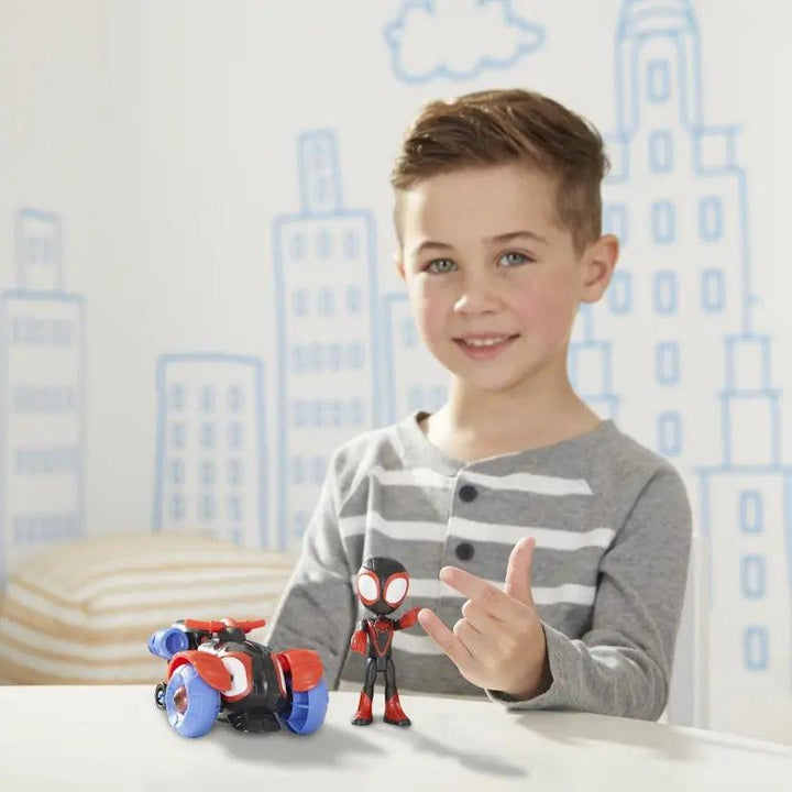 Spidey and His Amazing Friends Marvel Change 'N Go Techno-Racer and 4-Inch Miles Morales: Spider-Man Action Figure, 2 in 1 Vehicle, for Kids Ages 3 and Up, Frustration Free Packaging - ZRAFH